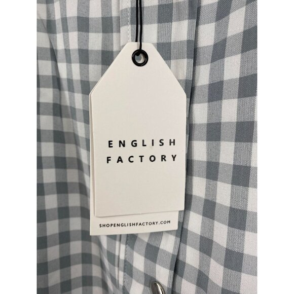 English Factory Grey Gingham Plaid Long Sleeve Shirt Dress Medium New - Picture 4 of 7